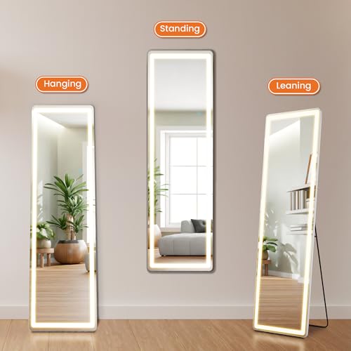 Arched Full Length Mirror with LED Lights, 60"x16" Floor Mirror with Stand T719302