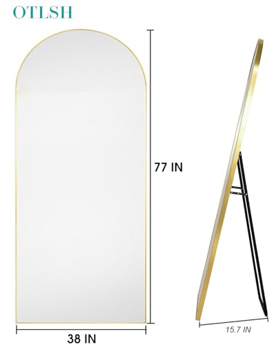Arched Floor Mirror 58"x18" Full Length with Stand, Aluminum Frame, Black S856658