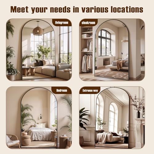 78" Oversized Arched Floor Mirror with Stand, Aluminum Frame, Black N18643