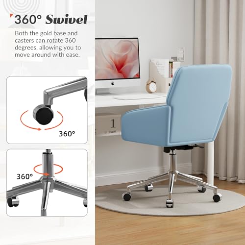Velvet Home Office Chair with Gold Base, Swivel Desk Chair with Wheels (Cream) Z435471