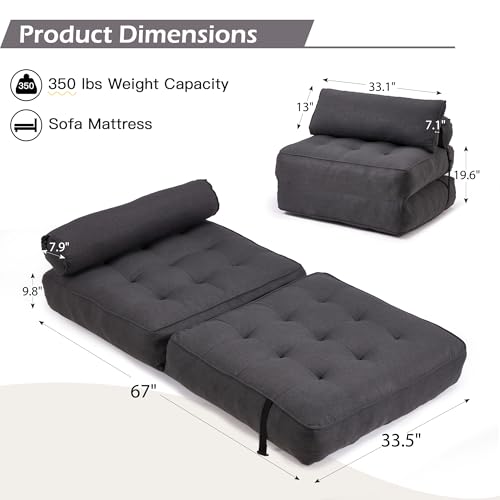 GYUTEI Folding Sofa Bed Convertible Sleeping Chair with Corduroy Fabric, Grayish Blue E807