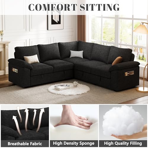 108 Inch U-Shaped Sectional Sleeper Sofa with Pull Out Bed, Dark Grey J60928