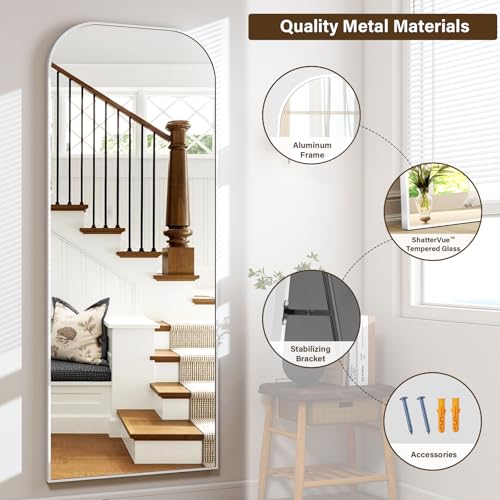 Full Length Mirror 56x21 Inch Arched Floor Standing Wall Mountable Black J48657