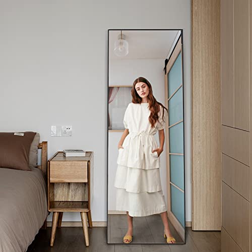 WIIS' IDEA Full Length Mirror with Stand, 59"x16" Floor Mirror, Black O584483