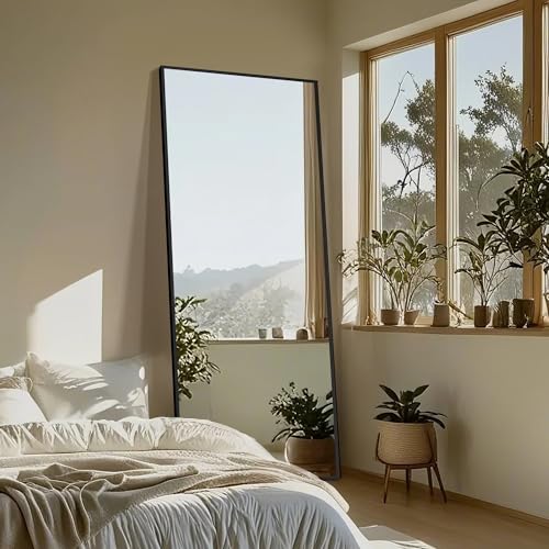 Delma Wall Full Length Mirror with Aluminium Frame, 56x15, Black Z730