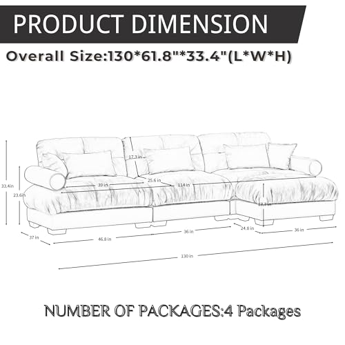 130" Modular Sectional Sofa with Movable Ottoman, Velvet Upholstered, Green Y4976