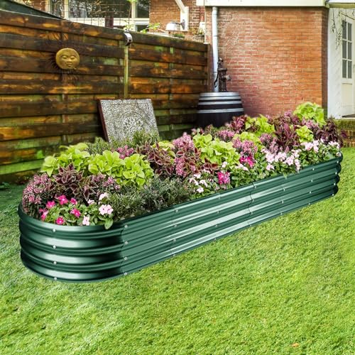 Land Guard 8ft Galvanized Raised Garden Bed Kit, Oval Metal Outdoor Planter Box, Silver D8675