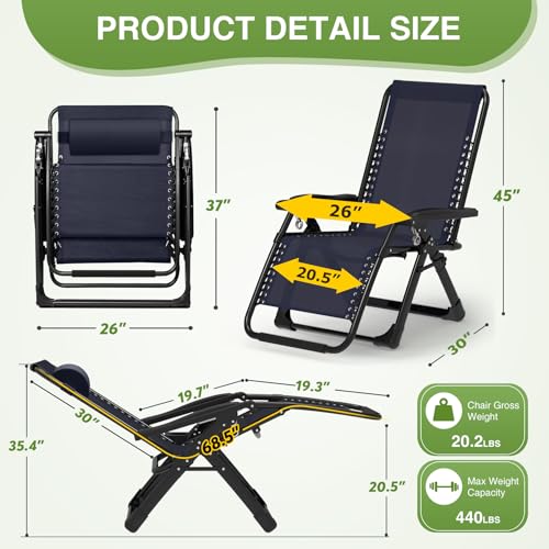 Suteck Zero Gravity Chair Reclining Camping Lounge with Removable Cushion and Cup Holder Z41184