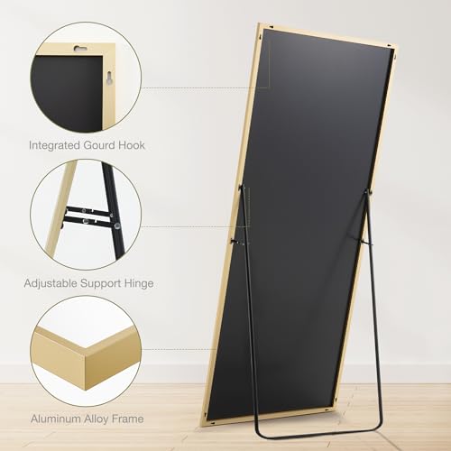 Sweetcrispy 64"x21" Arched Full Length Mirror, Standing or Leaning, Gold U4556