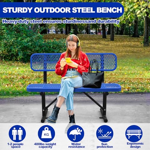 Heavy Duty Outdoor Metal Park Bench with Backrest for Garden Patio Yard K713