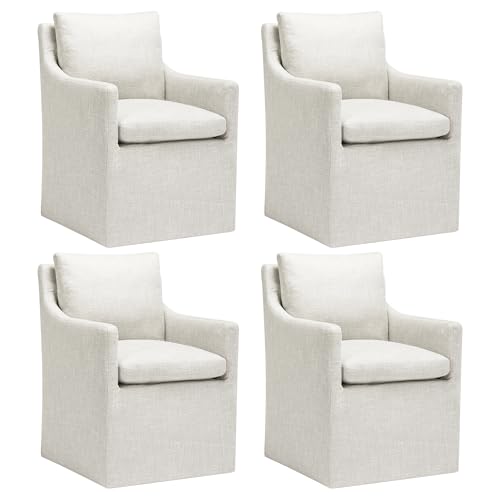 DUHOME Upholstered Dining Chair with 4 Casters, Linen Accent Armchair X915216
