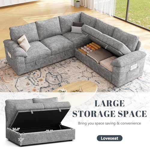 108 Inch U-Shaped Sectional Sleeper Sofa with Pull Out Bed, Dark Grey J60928