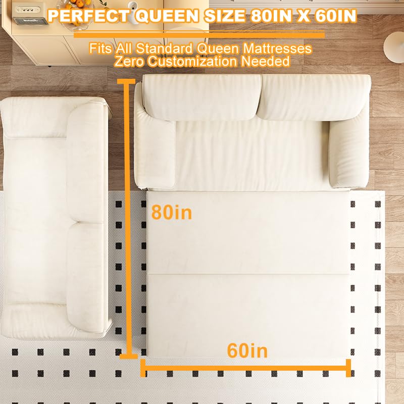Queen Size Futon Sofa Bed with 2 Pillows, Blue V9731