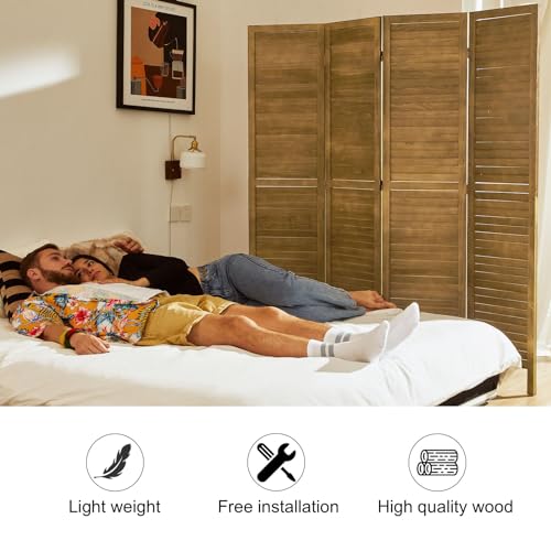 Room Partitions and Dividers, 5.6 Ft Tall Folding Wood Screen, 4 Panels S6959