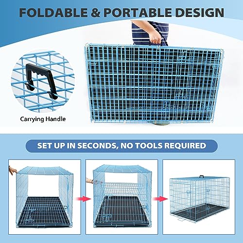 BestPet 42 Inch Folding Metal Wire Dog Crate with Double-Door and Removable Tray O49217