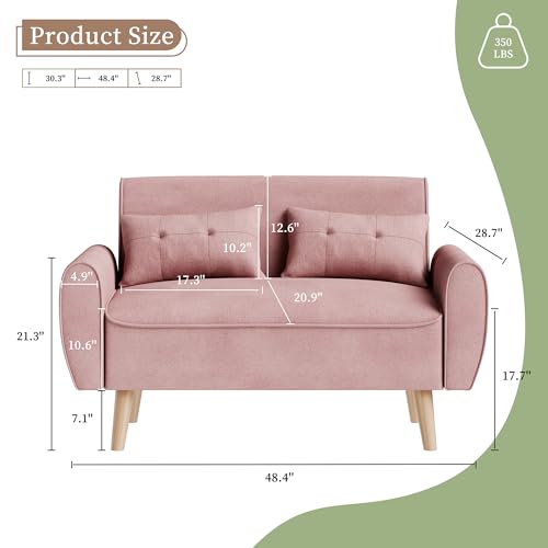 Vongrasig 47" Modern Loveseat Sofa, Mid Century Linen Fabric, Dark Gray O910