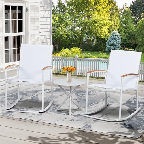 Shintenchi 3 Piece Outdoor Rocking Bistro Set with Table, Black R7367