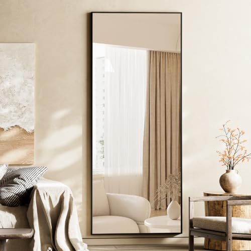 Koonmi Large Full Length Mirror with Stand, Aluminum Alloy Frame, Black G7504