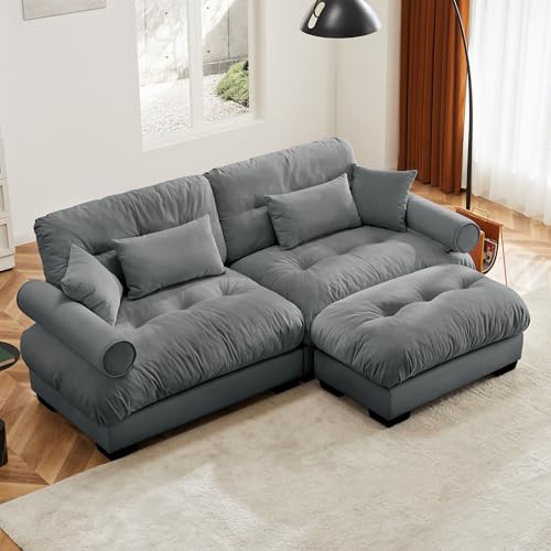 130" Modular Sectional Sofa with Movable Ottoman, Velvet Upholstered, Green Y4976