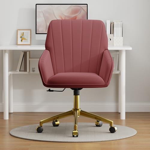 Velvet Home Office Chair with Gold Base, Swivel Desk Chair with Wheels (Cream) Z435471