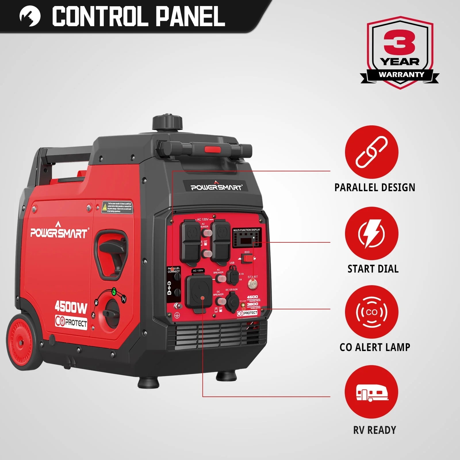 PowerSmart PS5045CE Portable Inverter Generator 4500W B91907