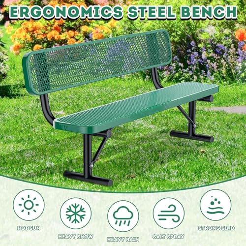 Heavy Duty Outdoor Metal Park Bench with Backrest for Garden Patio Yard K713