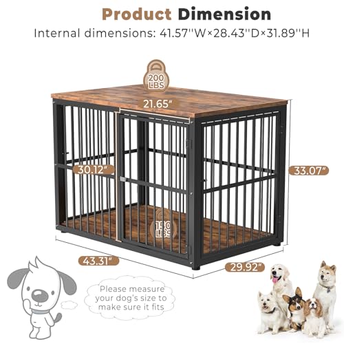 43'' Dog Crate Furniture with 3 Doors, XL Wooden End Table for Medium to Large Dogs M2208