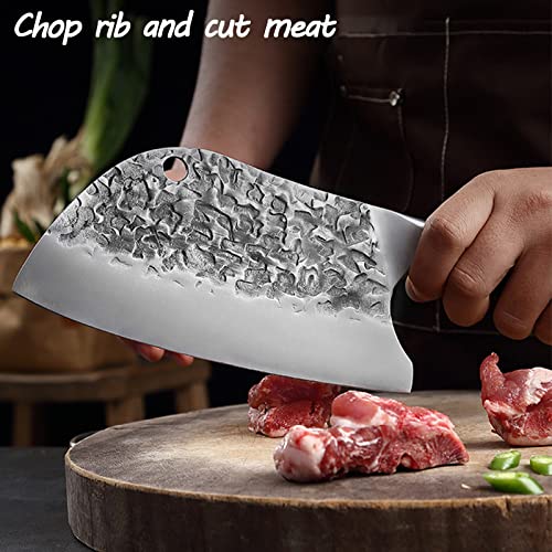 BLADESMITH Meat Cleaver Bone Chopper Knife, 6.3'' Stainless Steel Blade with Pear Wood Handle Q434