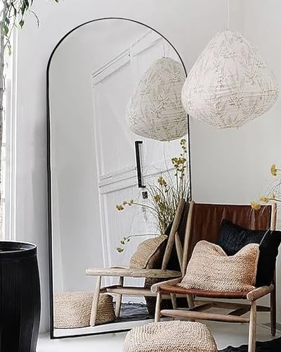 Arched Floor Mirror 58"x18" Full Length with Stand, Aluminum Frame, Black S856658