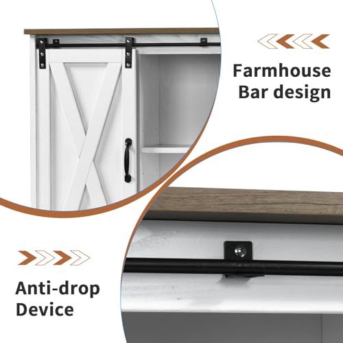 4 EVER WINNER Coffee Bar Cabinet with Sliding Barn Doors, 42" Sideboard Buffet, Espresso O37010