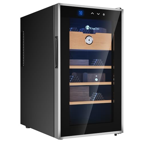 KingChii 16L Electric Cigar Humidor Cabinet with Temperature Control and Spanish Cedar Shelves H300