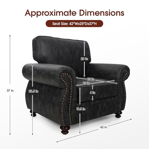 Mid-Century 3-Seater Sofa with Rivet Design, Removable Cover and Solid Wood Frame I150