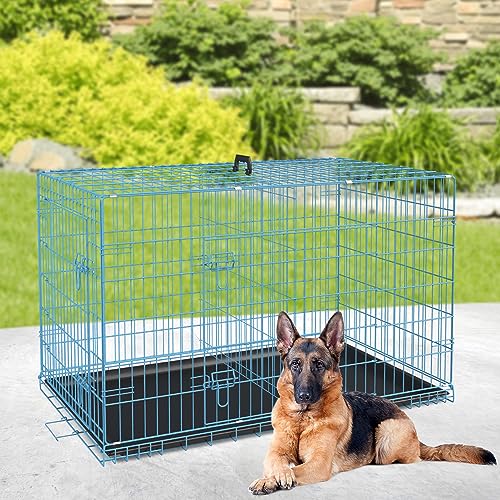 BestPet 42 Inch Folding Metal Wire Dog Crate with Double-Door and Removable Tray O49217