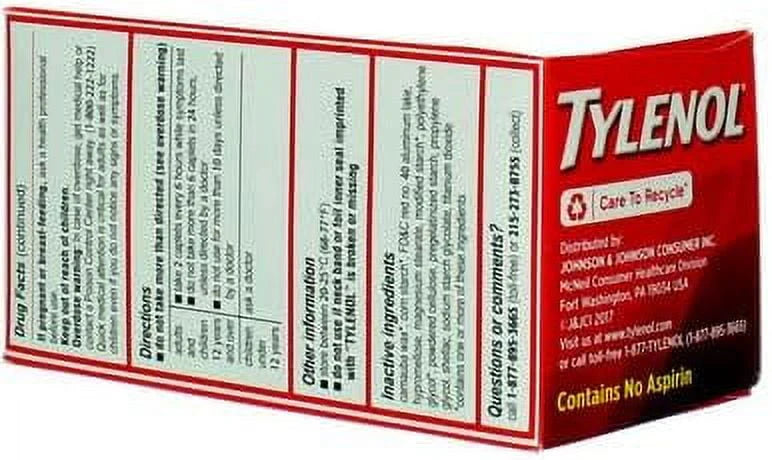 Tylenol Extra Strength Caplets, 500 mg Acetaminophen, 100 Ct T12507