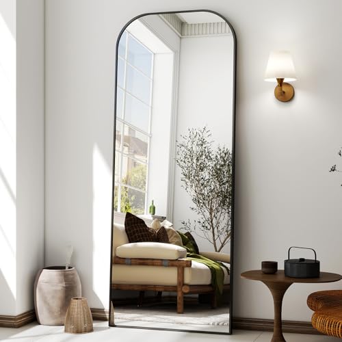 Full Length Mirror 56x21 Inch Arched Floor Standing Wall Mountable Black J48657