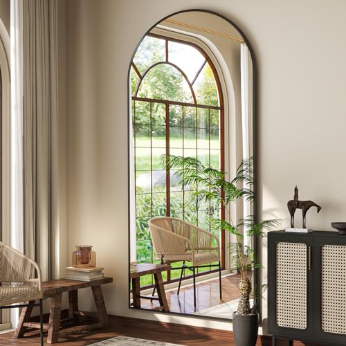 BEAUTYPEAK 65"x24" Arched Full Length Floor Mirror, Black D361