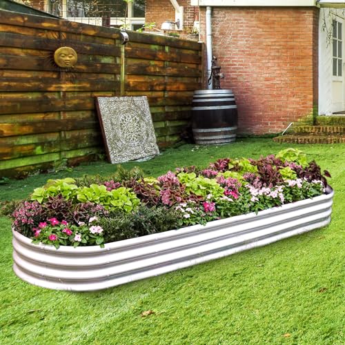 Land Guard 8ft Galvanized Raised Garden Bed Kit, Oval Metal Outdoor Planter Box, Silver D8675