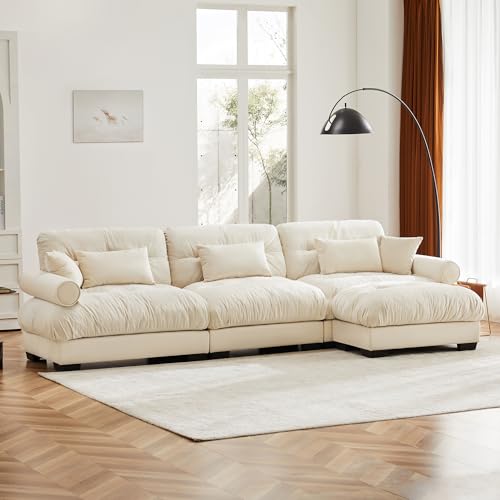 130" Modular Sectional Sofa with Movable Ottoman, Velvet Upholstered, Green Y4976