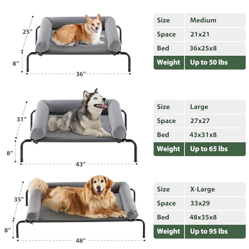 Cooling Elevated Dog Bed for Large Dogs, Waterproof Raised Cot with Headrest, Grey W43220