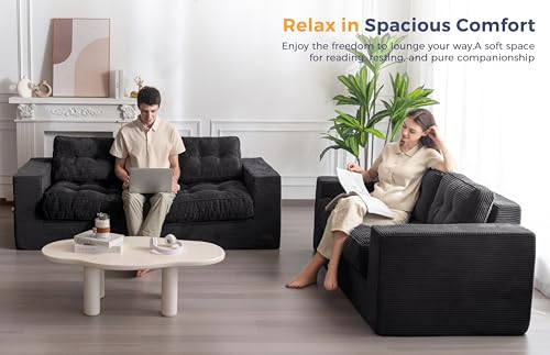 MAXYOYO 3 Seater Boneless Floor Sofa with Tufted Cushion, Beige A96326