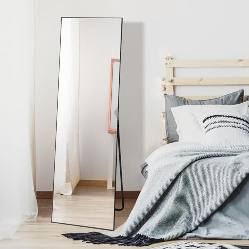 WIIS' IDEA Full Length Mirror with Stand, 59"x16" Floor Mirror, Black O584483