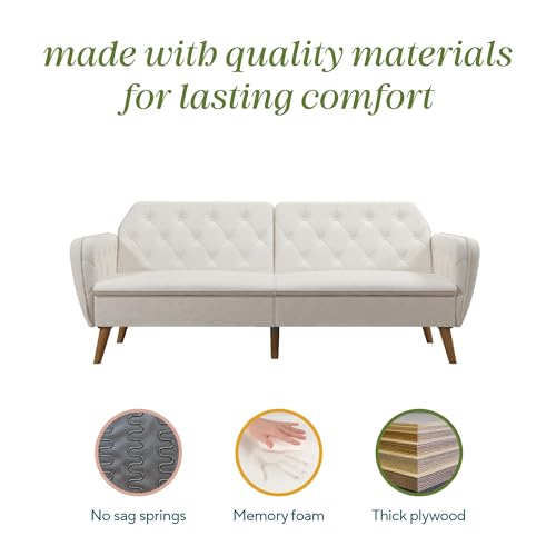 Novogratz Tallulah Memory Foam Futon Convertible Couch, Camel Faux Leather F5939