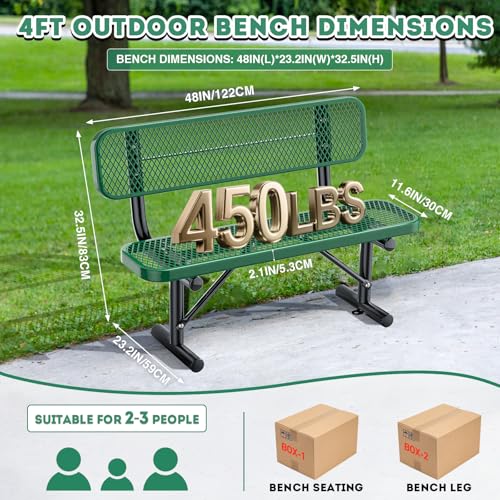 Heavy Duty Outdoor Metal Park Bench with Backrest for Garden Patio Yard K713