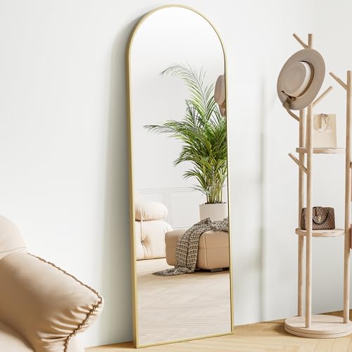 Sweetcrispy 64"x21" Arched Full Length Mirror, Standing or Leaning, Gold U4556