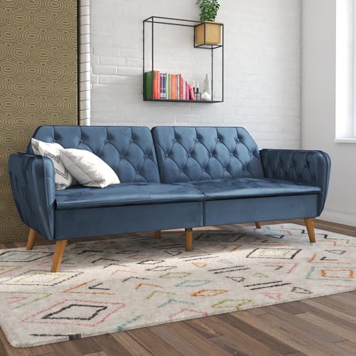 Novogratz Tallulah Memory Foam Futon Convertible Couch, Camel Faux Leather F5939
