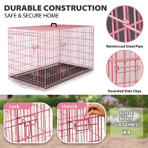 BestPet 42 Inch Folding Metal Wire Dog Crate with Double-Door and Removable Tray O49217