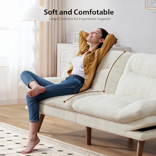 Pipishell Convertible Futon Sofa Bed, 66" Corduroy, Grey L81220