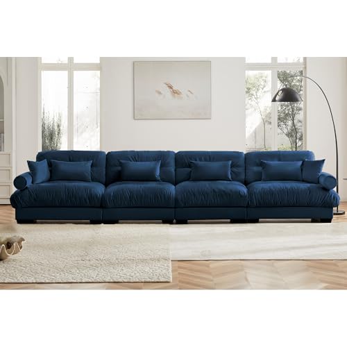 130" Modular Sectional Sofa with Movable Ottoman, Velvet Upholstered, Green Y4976