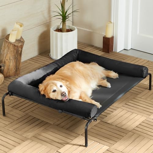 Cooling Elevated Dog Bed for Large Dogs, Waterproof Raised Cot with Headrest, Grey W43220