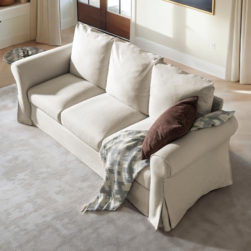 Classic 3 Seater White Slipcovered Sofa with Rolled Arm C52519